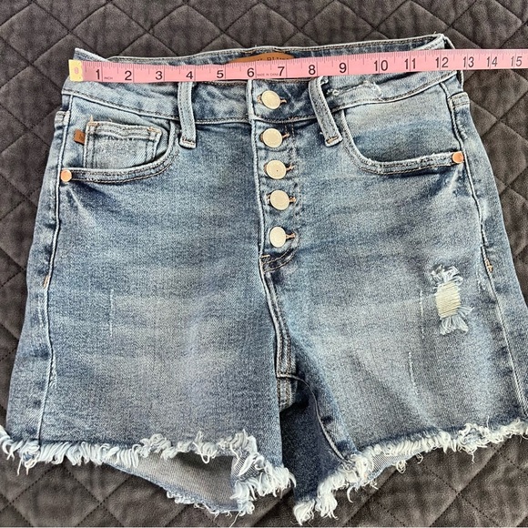 Judy Blue Shorts Women Small Cut Off Jean Button Fly Medium Wash Stretch Fitted - Picture 6 of 8